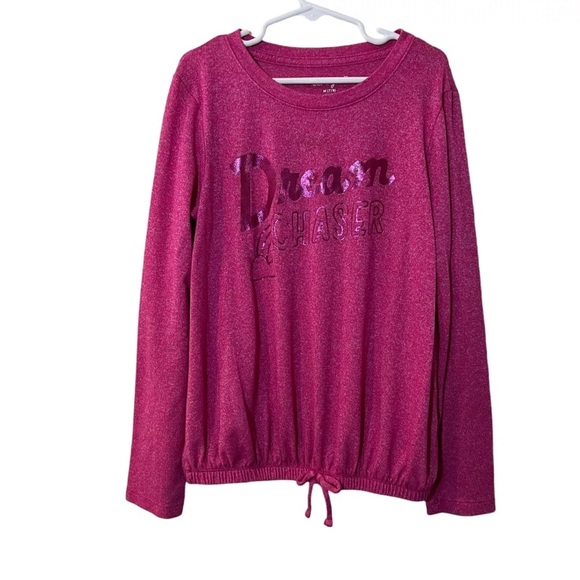Cat & Jack Girls Pink Knit Top Medium 7/8 Dream Chaser Rainbow Bubble Hem Comfy - Picture 1 of 7